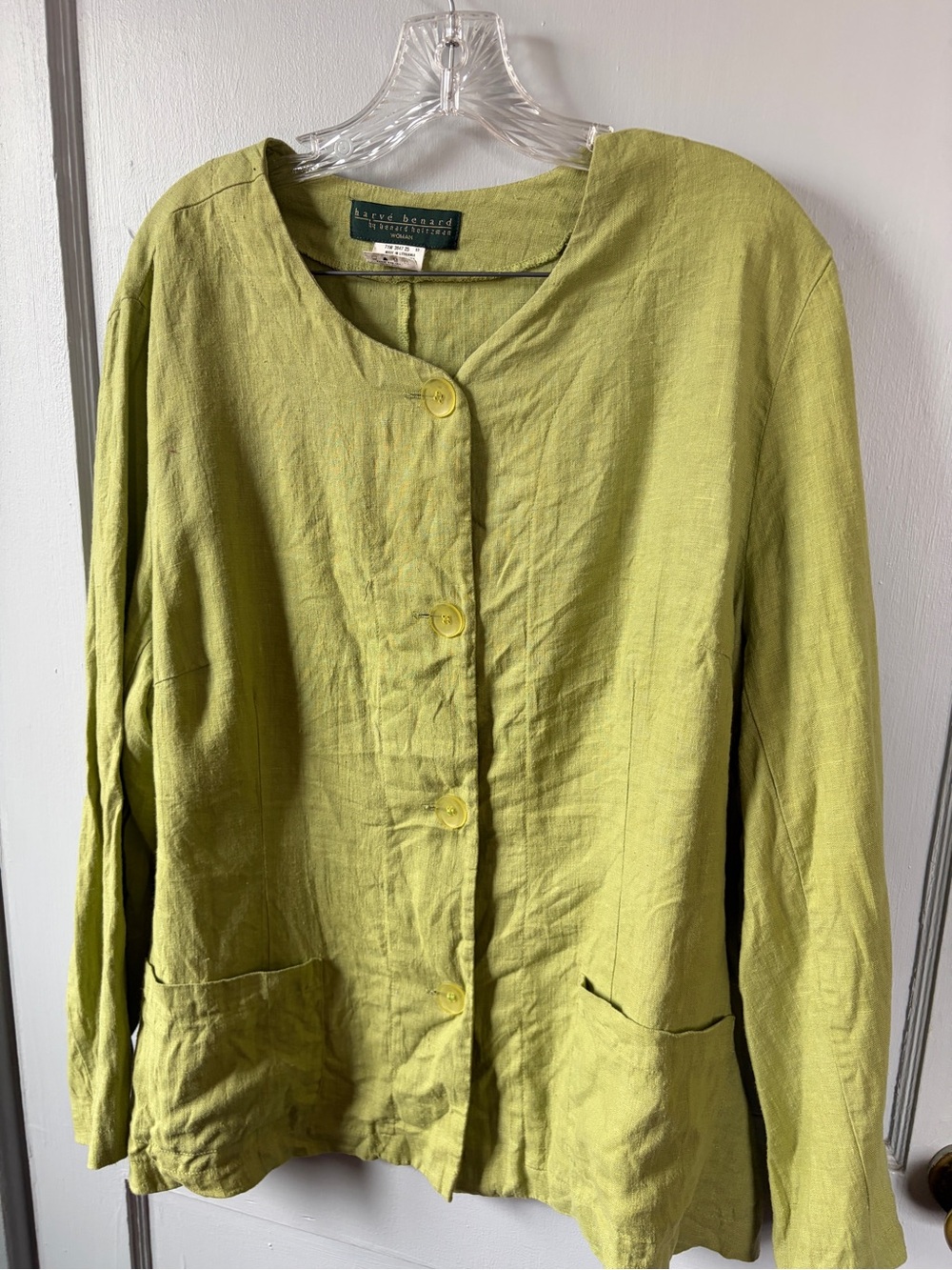 Harvé Benard Olive-Green Linen Button Jacket 8-12